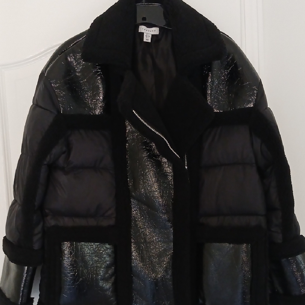 Topshop Glossy Black Puffer Coat